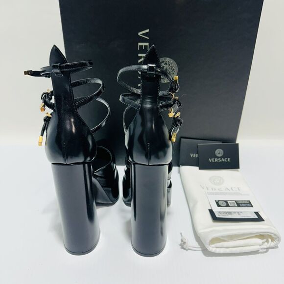 NIB Versace Aevitas IT 38.5 US 8.5 Pointed Platform Black Strappy Pumps $1,825 - Picture 10 of 16